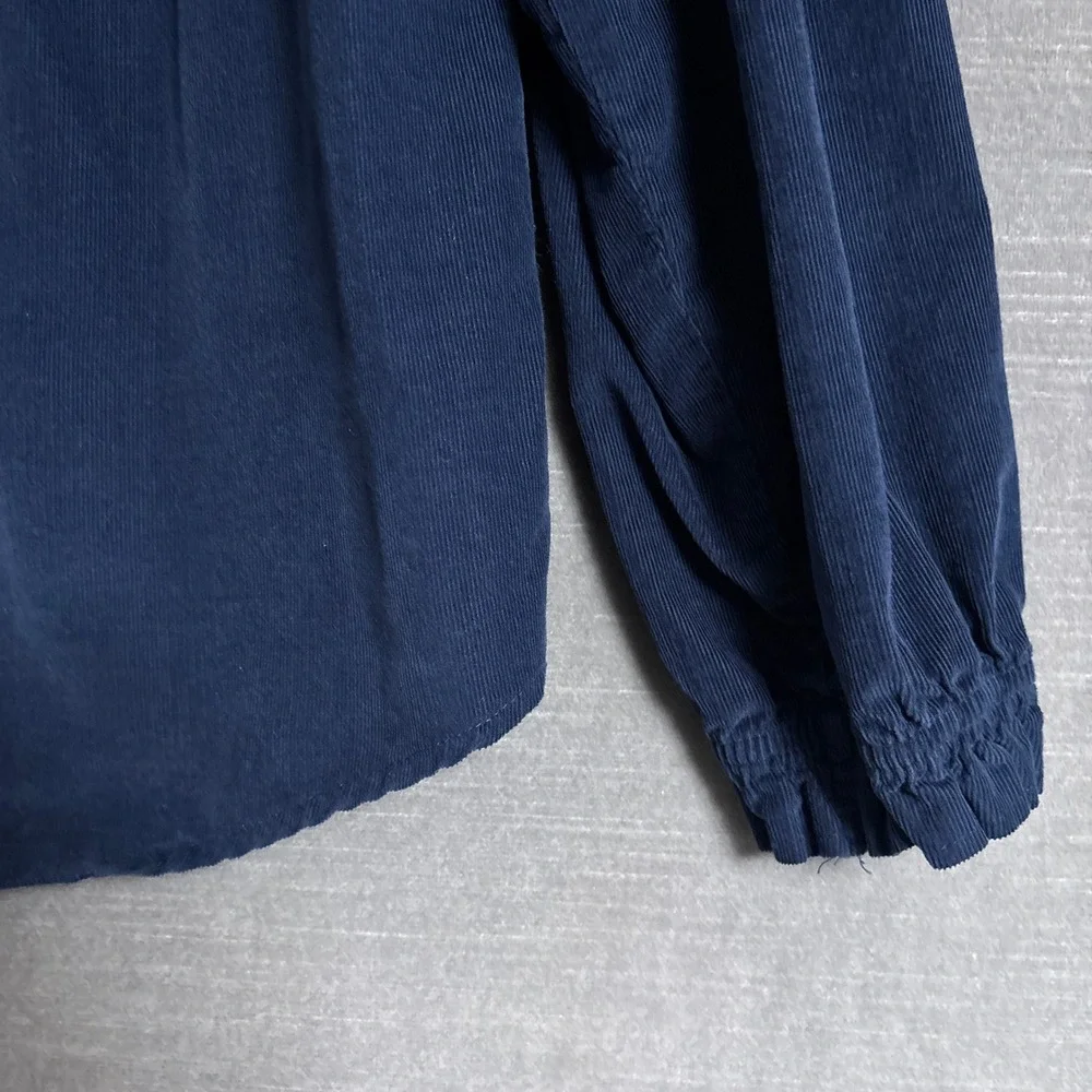 Wonderly Top XXL Blue Cotton Corduroy Ruffle Collar Button Down Casual Fall